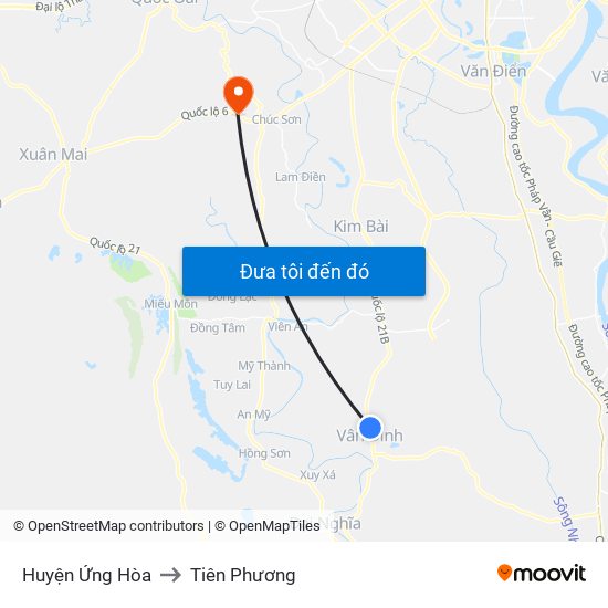 Huyện Ứng Hòa to Tiên Phương map