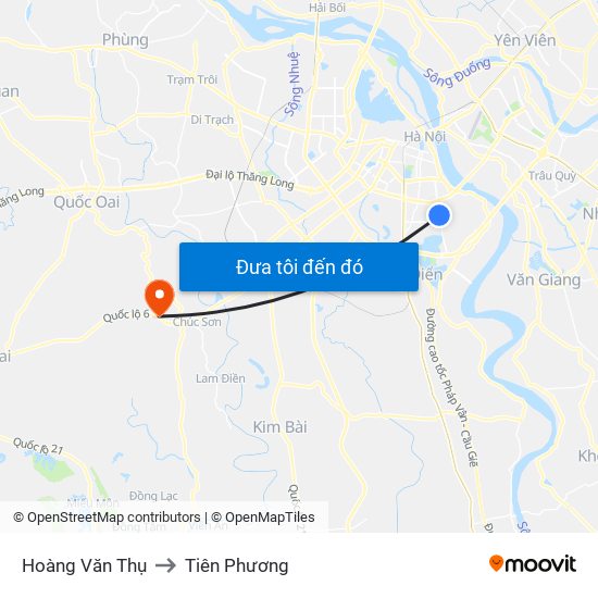 Hoàng Văn Thụ to Tiên Phương map