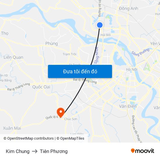 Kim Chung to Tiên Phương map