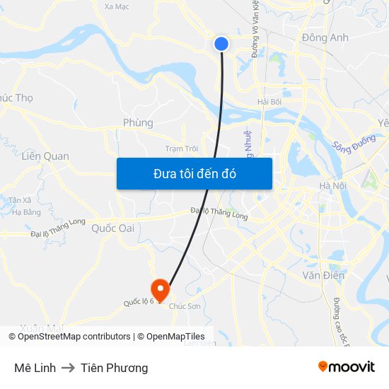 Mê Linh to Tiên Phương map