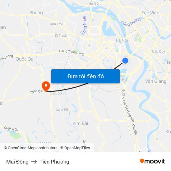 Mai Động to Tiên Phương map