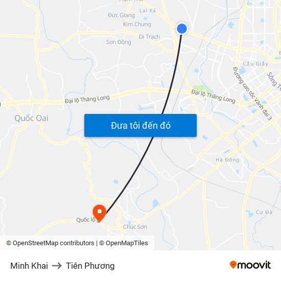 Minh Khai to Tiên Phương map