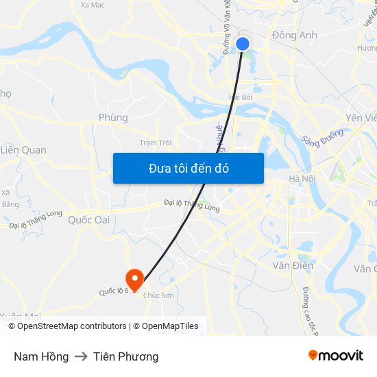 Nam Hồng to Tiên Phương map