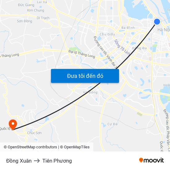 Đồng Xuân to Tiên Phương map