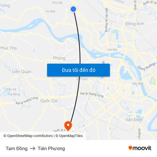 Tam Đồng to Tiên Phương map