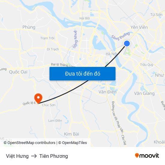 Việt Hưng to Tiên Phương map
