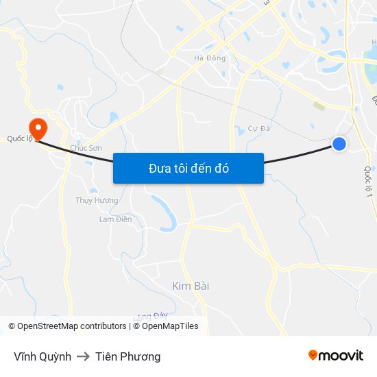 Vĩnh Quỳnh to Tiên Phương map