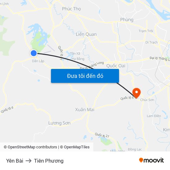 Yên Bài to Tiên Phương map