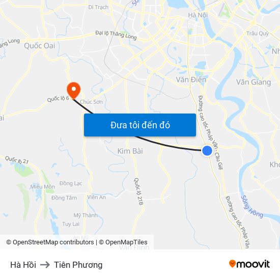 Hà Hồi to Tiên Phương map