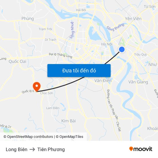 Long Biên to Tiên Phương map
