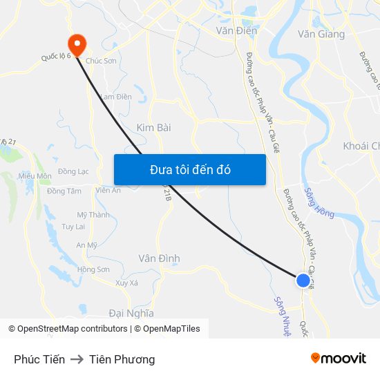 Phúc Tiến to Tiên Phương map