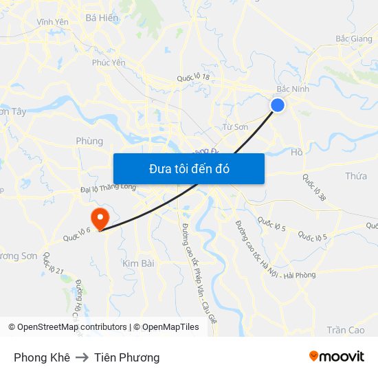 Phong Khê to Tiên Phương map