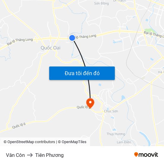 Vân Côn to Tiên Phương map