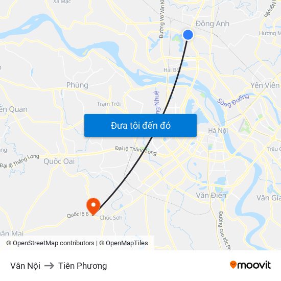 Vân Nội to Tiên Phương map