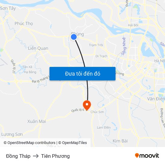 Đồng Tháp to Tiên Phương map