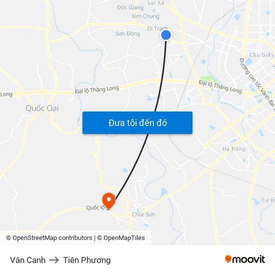 Vân Canh to Tiên Phương map
