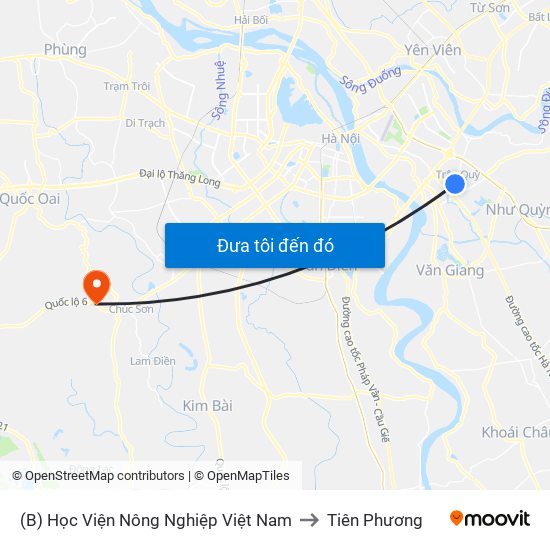 (B) Học Viện Nông Nghiệp Việt Nam to Tiên Phương map