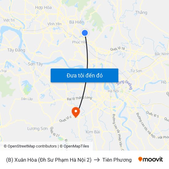 (B) Xuân Hòa (Đh Sư Phạm Hà Nội 2) to Tiên Phương map