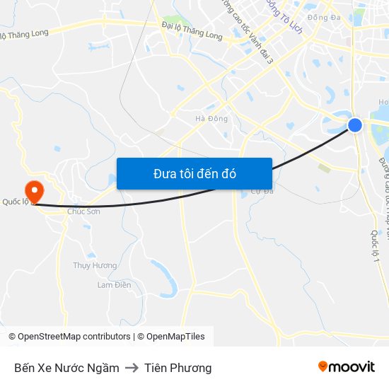 Bến Xe Nước Ngầm to Tiên Phương map