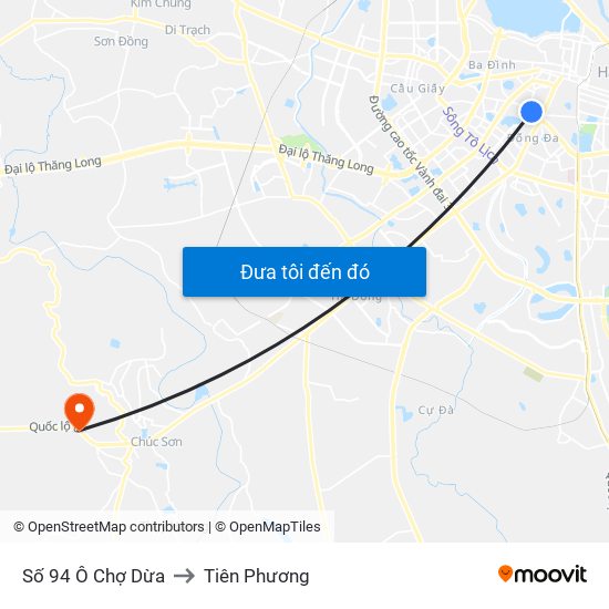 Số 94 Ô Chợ Dừa to Tiên Phương map