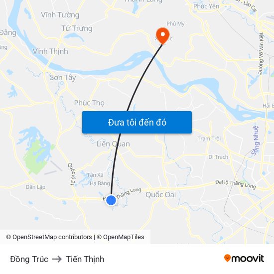 Đồng Trúc to Tiến Thịnh map