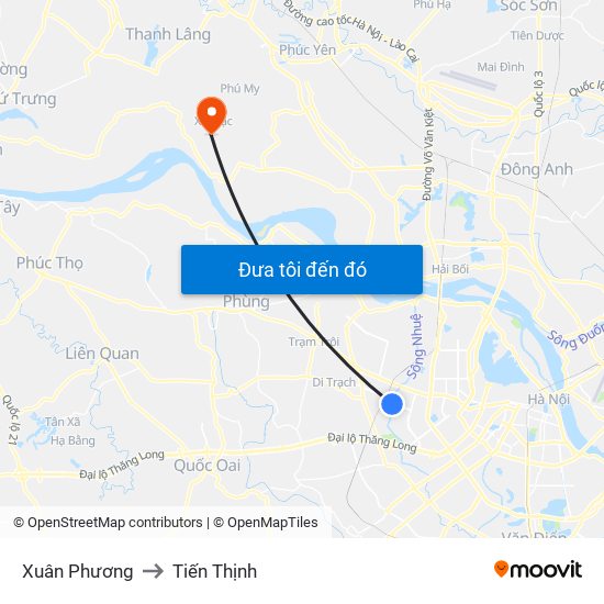 Xuân Phương to Tiến Thịnh map