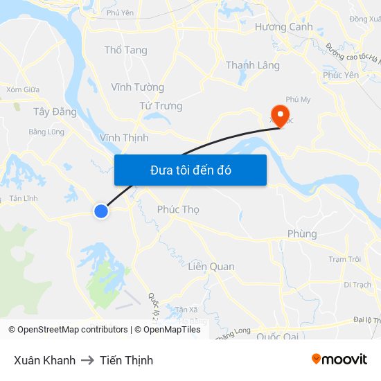 Xuân Khanh to Tiến Thịnh map