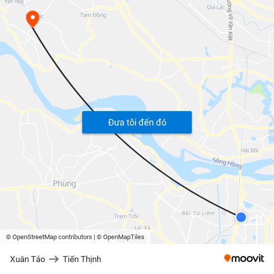 Xuân Tảo to Tiến Thịnh map