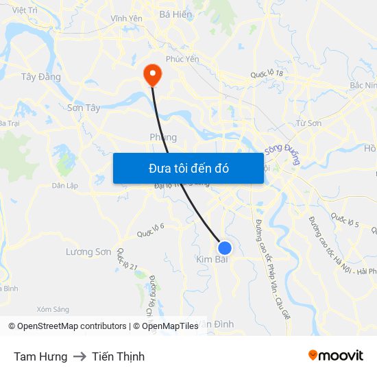 Tam Hưng to Tiến Thịnh map