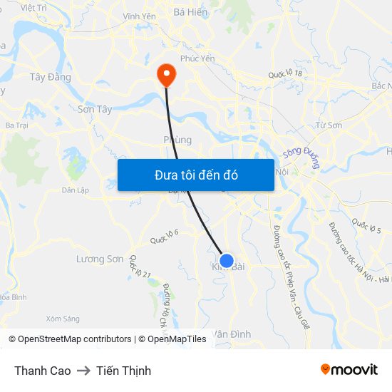 Thanh Cao to Tiến Thịnh map