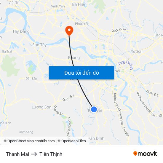 Thanh Mai to Tiến Thịnh map