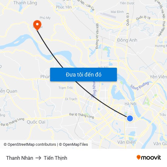 Thanh Nhàn to Tiến Thịnh map