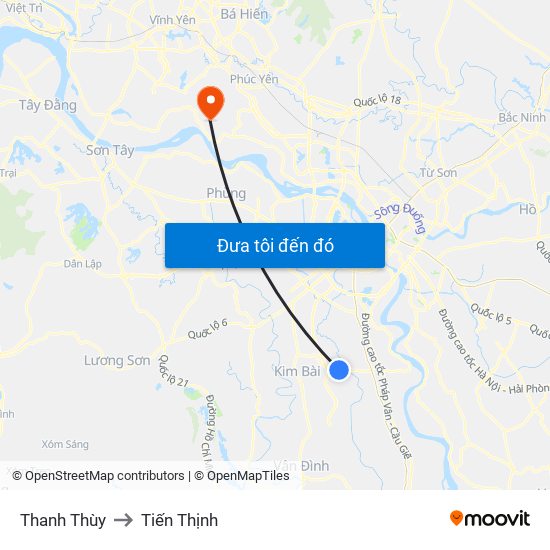 Thanh Thùy to Tiến Thịnh map
