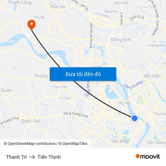 Thanh Trì to Tiến Thịnh map