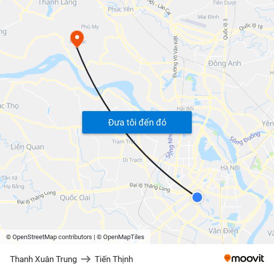 Thanh Xuân Trung to Tiến Thịnh map
