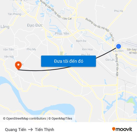 Quang Tiến to Tiến Thịnh map