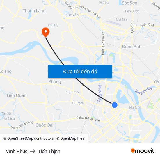 Vĩnh Phúc to Tiến Thịnh map