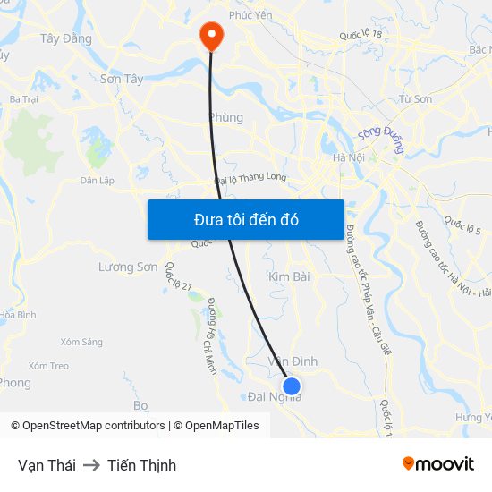 Vạn Thái to Tiến Thịnh map