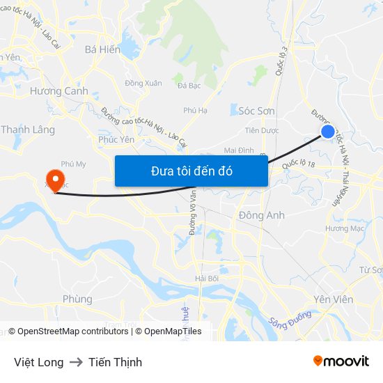 Việt Long to Tiến Thịnh map