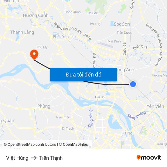 Việt Hùng to Tiến Thịnh map