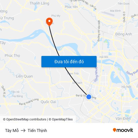 Tây Mỗ to Tiến Thịnh map