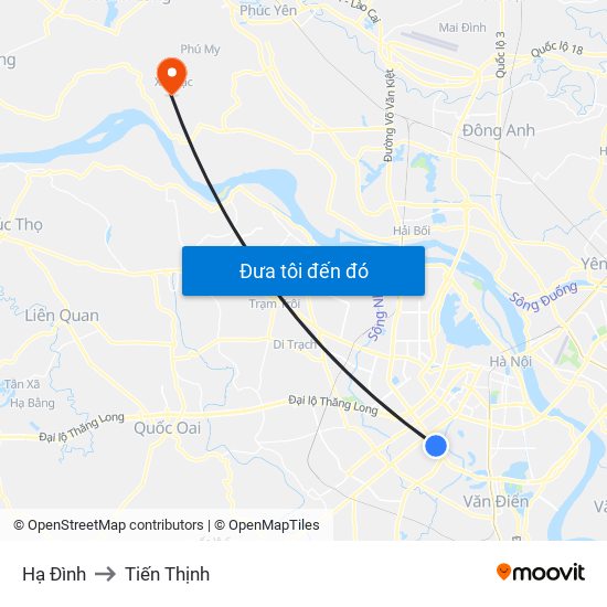 Hạ Đình to Tiến Thịnh map