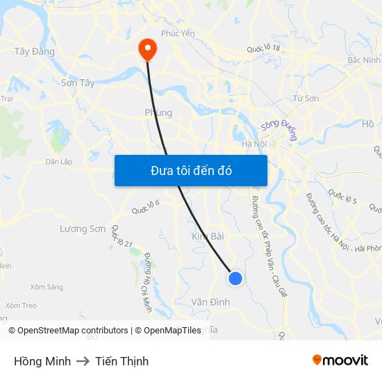 Hồng Minh to Tiến Thịnh map