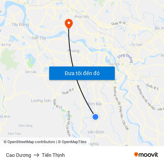 Cao Dương to Tiến Thịnh map