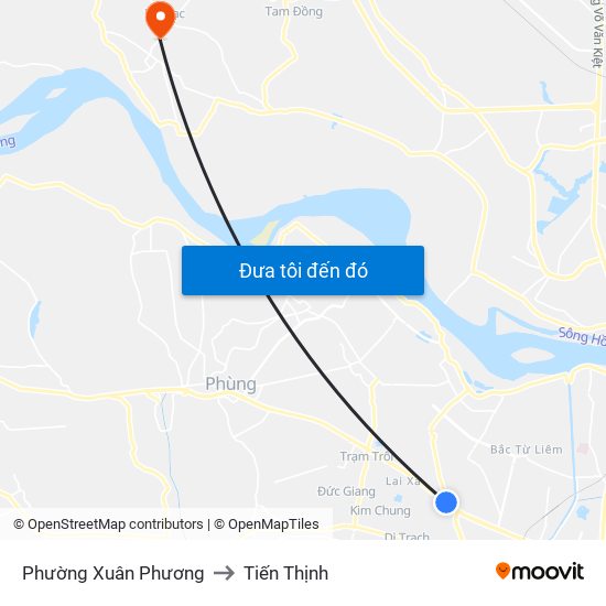 Phường Xuân Phương to Tiến Thịnh map