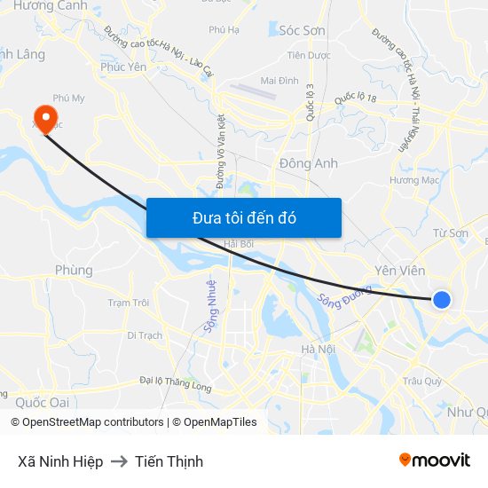 Xã Ninh Hiệp to Tiến Thịnh map
