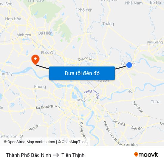 Thành Phố Bắc Ninh to Tiến Thịnh map