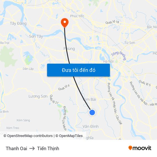 Thanh Oai to Tiến Thịnh map