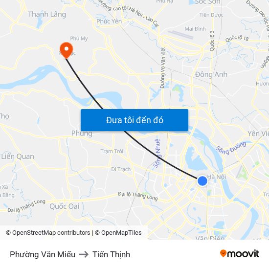 Phường Văn Miếu to Tiến Thịnh map