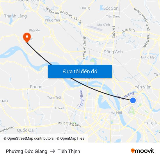 Phường Đức Giang to Tiến Thịnh map
